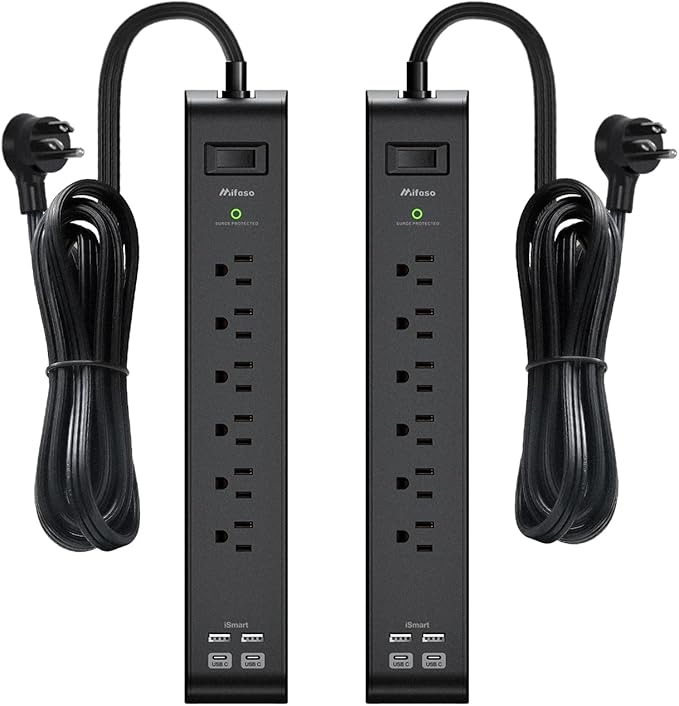 2 Pack Surge Protector Power Strip with 6 Outlets 4 USB Ports (2 USB C) 5-Foot Extension Cord Flat Plug 900 Joules 15A Circuit Breaker Wall Mount Desk USB Charging Station for Home Office