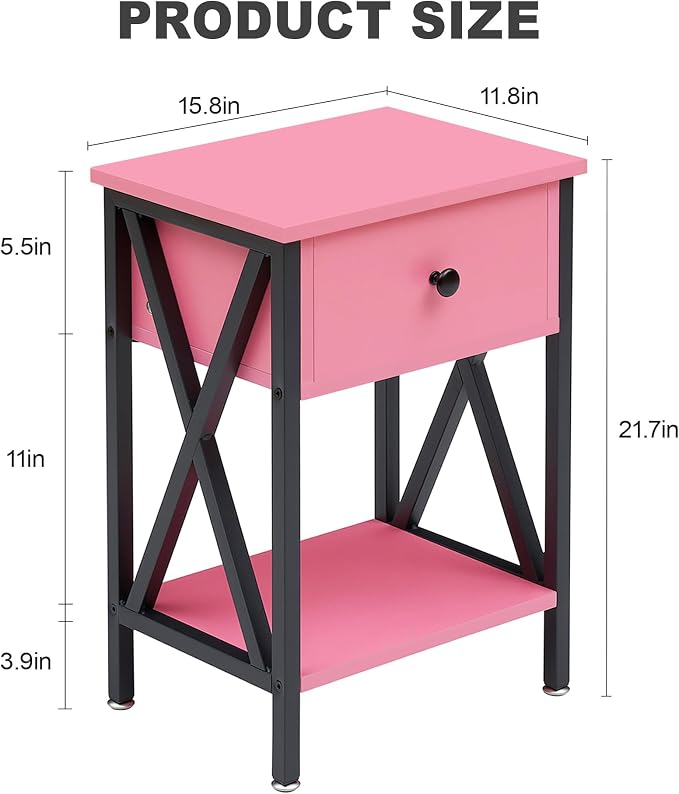 VECELO Nightstand, Modern Bedside End Table, Night Stand - Image 3