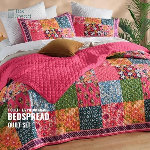 Twin Quilt Set - Washed Quilted Patchwork Comforter Coverlet, Lightweight - Image 3