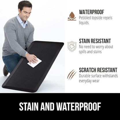 GORILLA GRIP Comfortable Cushioned Kitchen Mats for Floor, 48x20, Waterproof and Stain Resistant Soft Top, 3/4 Inch Thick Ergonomic Standing Desk Anti Fatigue Mat, Foam Supports Ankles and Feet, Black