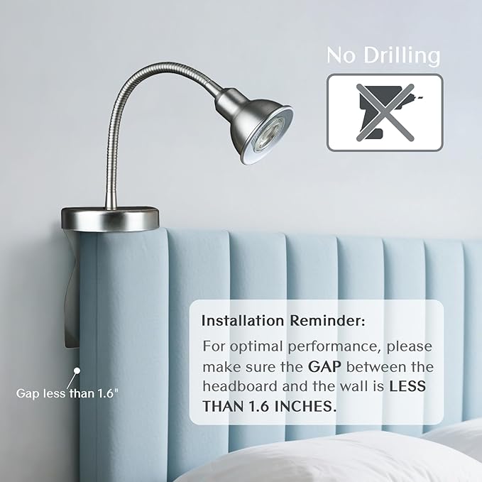 Patented Innovative Design Headboard Reading Light. No Drilling Golden Book - Image 3