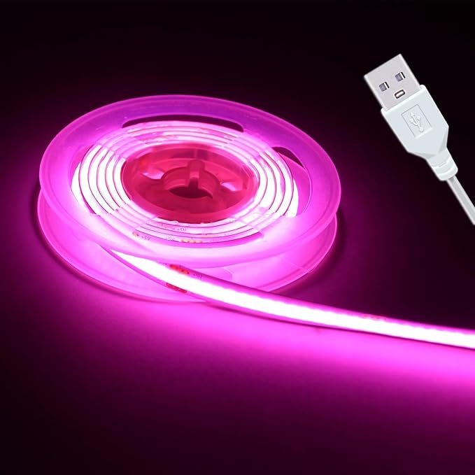UVTaoYuan Short Led Strip Lights Pink 5V USB LED Lighting COB LED Strip Pink Flexible LED Tape Light Not Dimmable Small led, for Display Cabinet, Home DIY Lighting Room Decor TV Lights (3.28FT/1M)