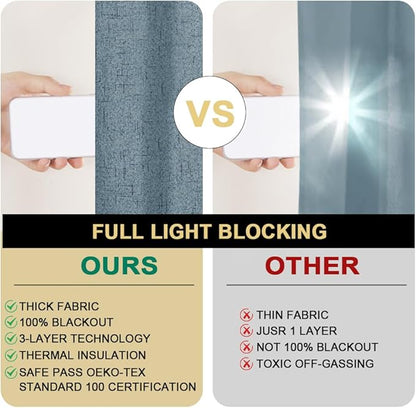 PrinceDeco Linen Blackout Curtains 108 Inches Long Energy-Efficient Temperature Regulators Curtains for Bedroom Extra Wide Thermal Room Divider Drapes for Bedroom,100 X 108 Curtains,Stone Blue