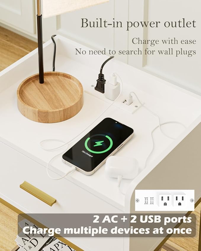 Nightstand with Charging Station, 3-Tier Bedside Table - Image 3