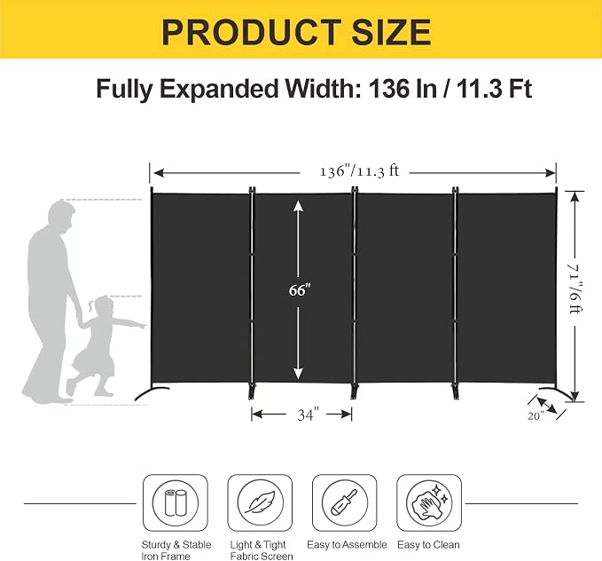 MAYOLIAH 4 Panel Privacy Screen Room Dividers 6FT Tall Portable Office Wall | - Image 5