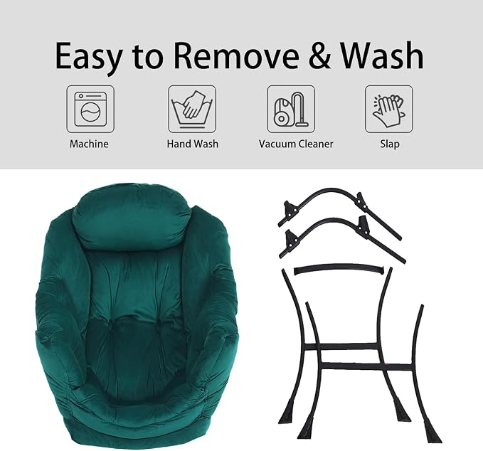 Lazy Chair with Ottoman, Comfy Accent Reading Chair, Velvet Green | Foldable - Image 5