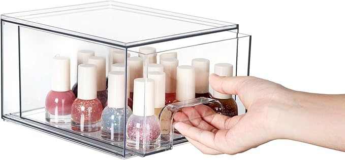 Vtopmart 4 Pack Small Clear Stackable Storage Drawers,Acrylic Bathroom Makeup Organizer,Plastic Storage Bins For Vanity, Undersink, Kitchen Cabinets, Pantry, Home Organization