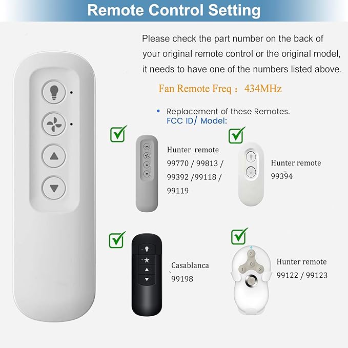 Replacement Remote 99770 99392 99118 99122 99123 99119 Ceiling Fan Remote Control Compatible with Hunter