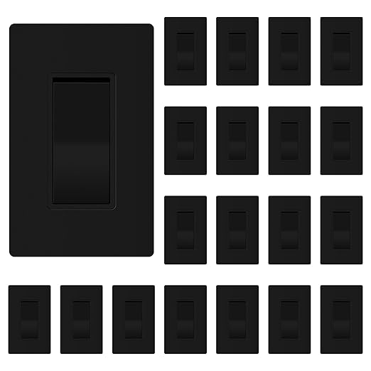 ThunderWay Matte Black 3 Way Decorative Light Switch with Plate, 15 A 120/277 V Rocker Paddle Wall Switch Replacement, Self-Grounding, Residential Grade, Wall Plate, UL Listed (20 Pack)