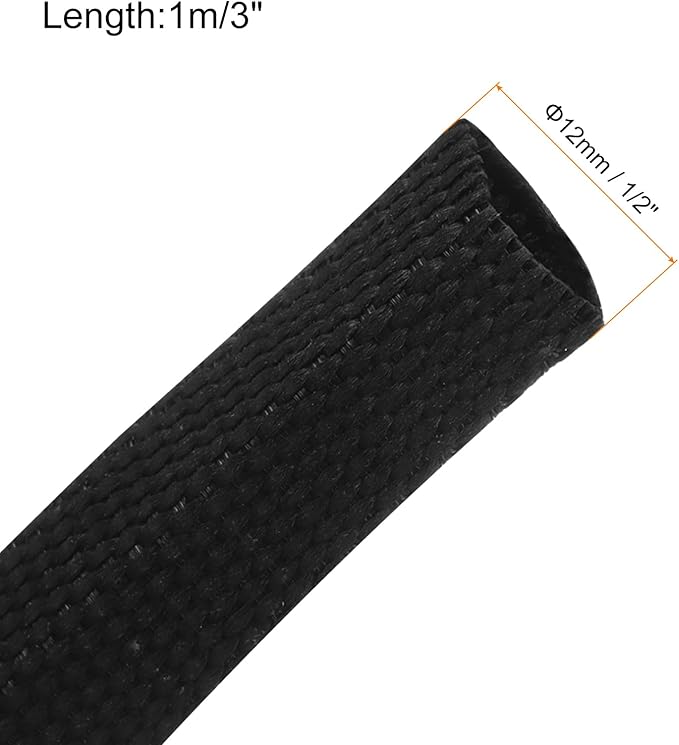 MECCANIXITY Braided Cable Sleeves Heat Shrinkable Fabric Sleeving, 1/2" 3ft Black 2:1 Ratio Heat Shrinkable Cord Protector for Harness Cable, Network Cable Protection, Cable Management