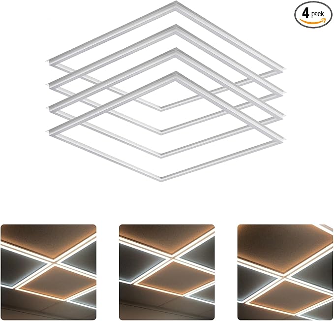 LED Energy Plus 2x2 FT Edge-Lit Frame LED Panel Lights,5CCT Selectable 3000K-6500K, 2600/3900/5200LM,20W/30W/40W Switch, Grid Drop Ceiling Lights,0-10V Dimmable,Damp Rated,100-277V,ETL Listed (4 Pack)
