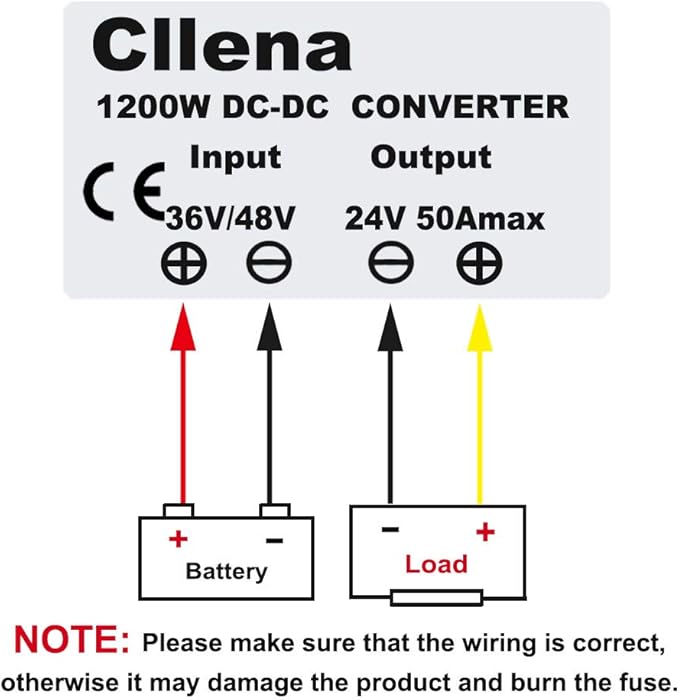 Cllena DC 36V 48V Step Down to 24V 50A 1200W Converter Voltage Reducer, Waterproof DC/DC Buck Transformer Power Supply