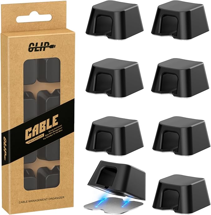 Viaky 8 Pack Magnetic Cable Clips, Large Size Under Desk Cable Management, Workspace Charger Organizer,Cord Holder with Adhesive Metal Disc, Office Desk Accessories for Nightstand Car Wall (Black)