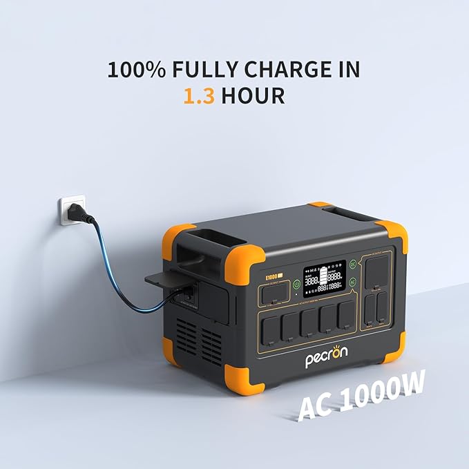 pecron Portable Power Station 1024Wh, 1800W LiFePO4 Battery Backup, 100W USB-C Output Solar Generator, Fast Charging for Home Use, Camping, RV, Emergencies