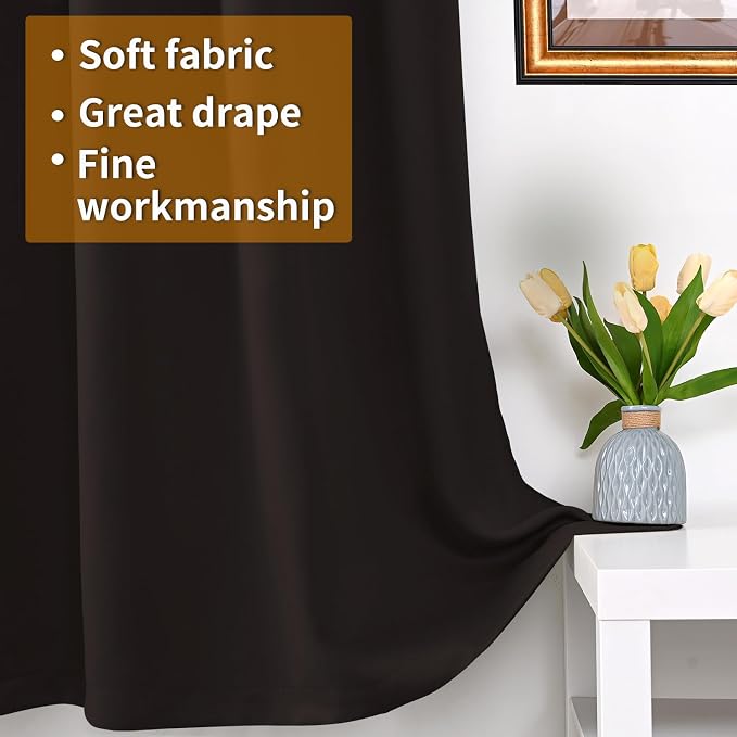 YoungsTex Dark Brown 100% Blackout Curtains 68 Inch Length, Room Darkening - Image 5