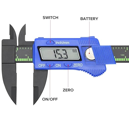 Electronic Digital Caliper, Plastic Vernier Caliper, Caliper Measuring Tool with Inch/Millimeter Conversion, Extra Large LCD Screen, 0-6 Inch/0-150 mm, Auto Off Featured Micrometer Ruler