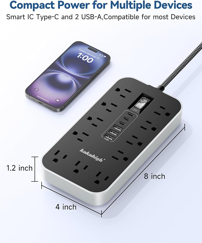 20 FT Extension Cord with USB Ports- Power Strip with USB, 1625W Multi Outlet with 11 AC Outlet 6 USB (24W/4.8A), Charging Station for Multiple Devices, for Home, Office, Dorm, Gaming Room Essentials