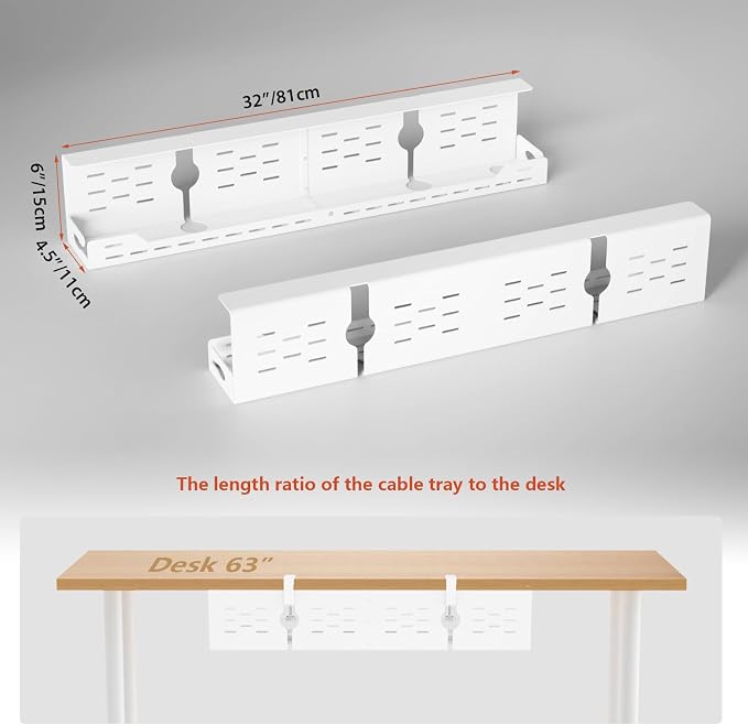 Univivi Under Desk Cable Management Tray, Cable Management, 32 inch, Under Desk - Image 5