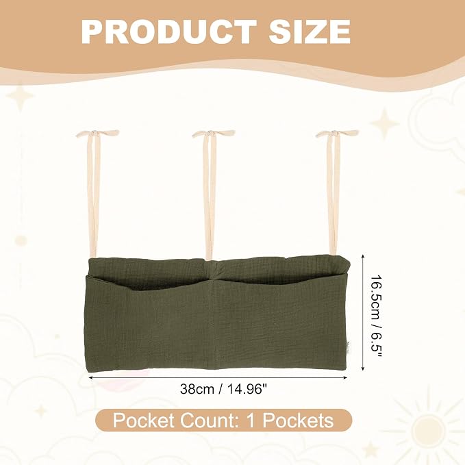 uxcell Bedside Caddy, 2 Pocket Cotton Bedside Hanging Storage Bag, Soft Cotton - Image 2