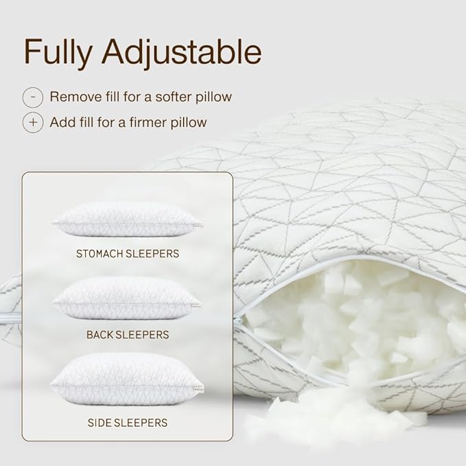 Coop Home Goods Original Adjustable Pillow, King Size Bed Pillows for Sleeping, Cross Cut Memory Foam Pillows - Medium Firm Back, Stomach and Side Sleeper Pillow, CertiPUR-US/GREENGUARD Gold