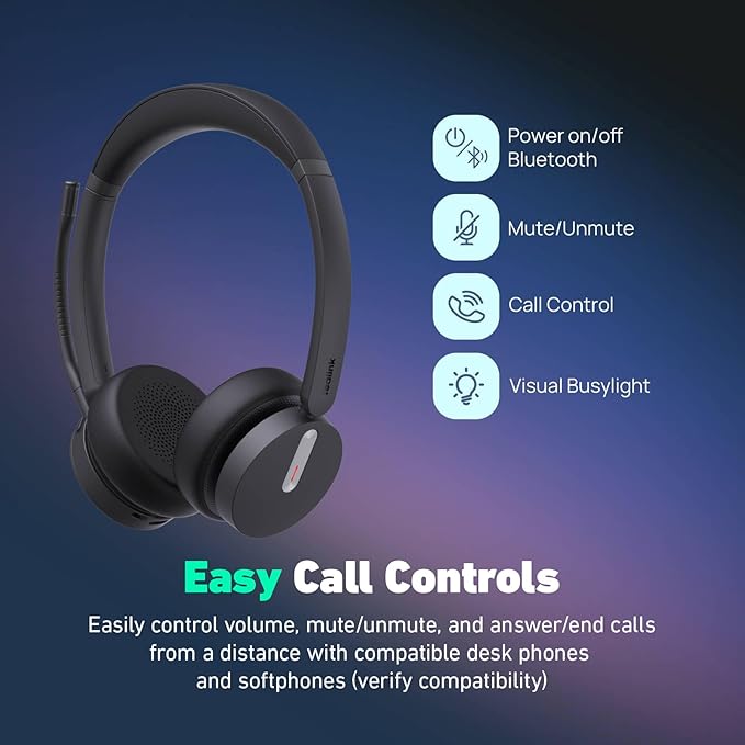 Yealink HA64 Pro Wireless DECT & Bluetooth Headset with Touch Screen for Office, Home, Desk Phone, Computer, Smartphone (Single Speaker)