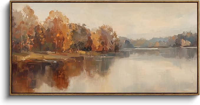 InSimSea Extra Large Framed Fall Wall Art, Autumn Lake Landscape, 20x40inch | - Image 5