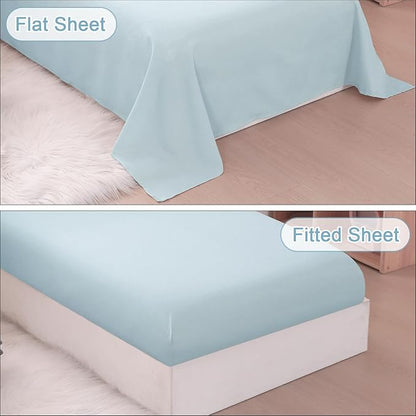 Wowelife Toddler Comforter for Girls Blue Toddler Bedding Set 4 Pieces Double Ruffles Comforter Sets, Cozy and Tender Bedding Includes Comforter, Fitted Sheet, Flat Top Sheet and Pillowcase