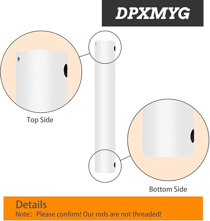 DPXMYG 60 inch Ceiling Fan Downrod with Extension Cord, 5 FT White Downrod for Ceiling Fan, 1 inch Outside Diameter, Ceiling Fan Boom Suitable for a Wide Range of Fans (White, Not Threaded)