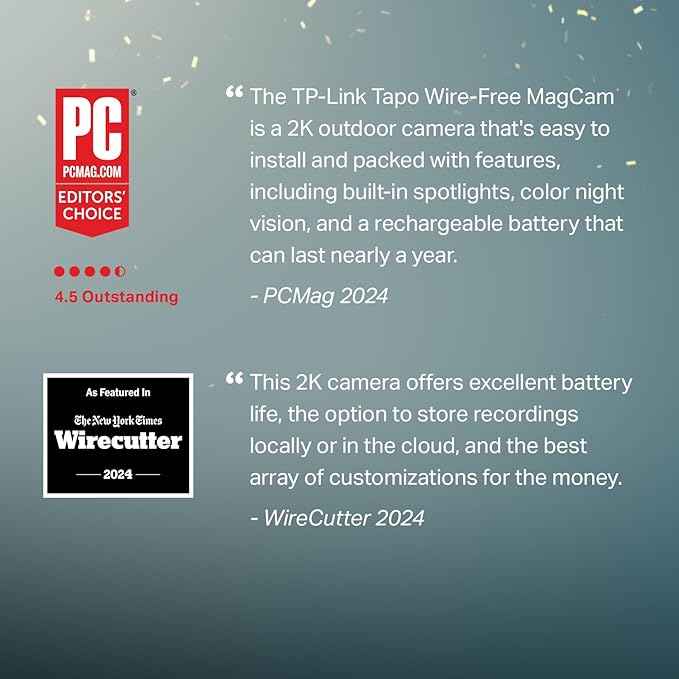 Tapo MagCam 2K+ - 2025 Wirecutter Best Outdoor Security Camera & PCMag Editors' Choice, Wireless Battery Power, Magnetic Mount, Subscription-Free SD Storage or optional Cloud, Person/Vehicle Detection