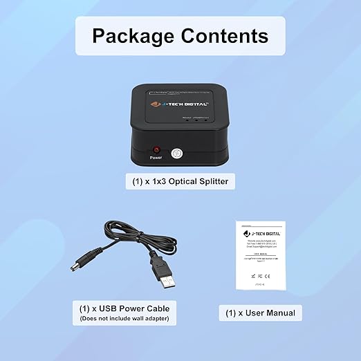 J-Tech Digital 1x3 Optical Audio Splitter, 1 in 3 Out Toslink SPDIF Digital Audio Splitter for TV, Soundbar, Home Theater, Digital Audio 5.1 LPCM2.0, Plug and Play [JTD-SP0103]