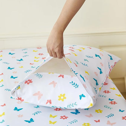 PERFEMET Girls Toddler Bedding Colorful Flower Blossom Comforter Set Butterfly Print Toddler Bedding Sets Ultra Soft Lightweight Bed-in-A-Bag for Toddlers(4 Pieces, White)