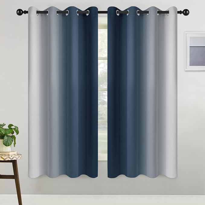 COSVIYA Grommet Room Darkening Ombre Navy Blue Curtains W52xL54 inch | Navy and - Image 2