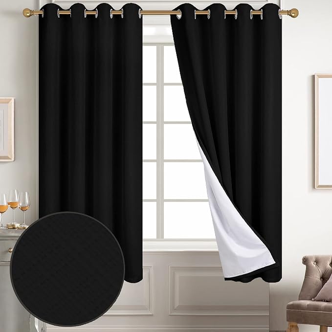 Diraysid 100% Blackout Curtains Black Linen Curtains - Image 2
