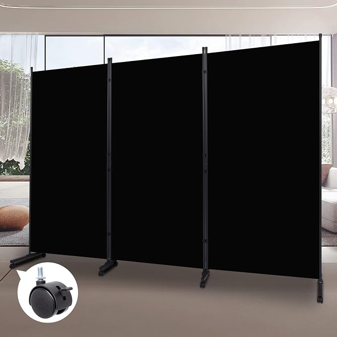 Room Divider 102'' Wide Folding Privacy Screen, 3 Panel Wall Divider w/Wheel | by HOMSCREENER