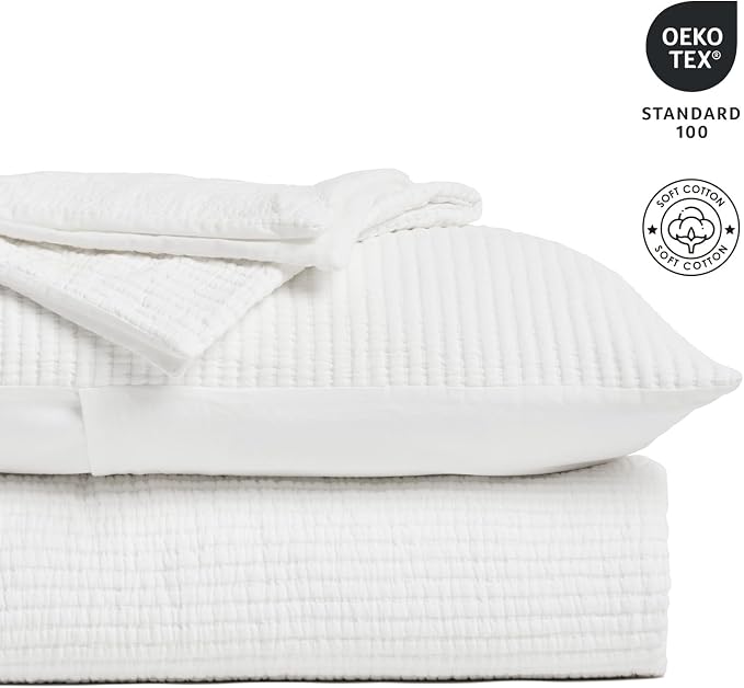 EVERGRACEHOME Cotton Gauze Matelassé Coverlet, Queen Size, Lightweight Textured - Image 4