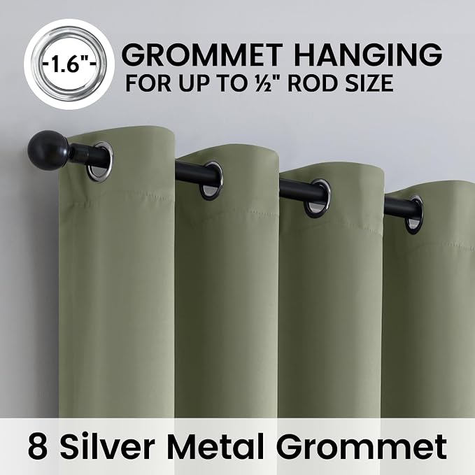 SimpleHome Light Sage 100% Blackout Curtains Room Darkening Living Room 72 | - Image 6