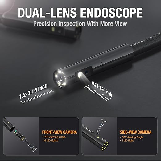 Teslong Inspection Camera, Dual Lens Borescope Camera with Light, NTS300 5" IPS Industrial Endoscope, 1080P Waterproof Flexible Mechanic Fiber Optic Snake Scope Cam for Wall Automotive Engine (16.5FT)