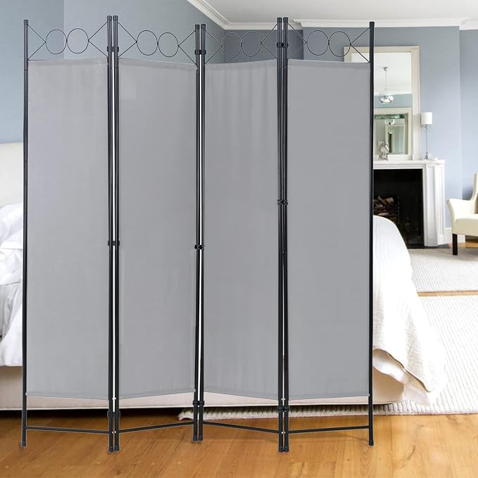 Dopinmin Room Divider, Folding Privacy Screen 4 Panels Wall Divider Grey | - Image 5