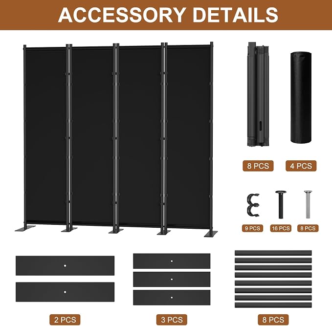 4 Panel Room Divider, 6FT Freestanding Folding Privacy Screen, Room Divider - Image 5