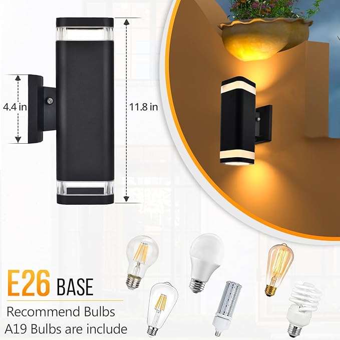 rosykite LED Outdoor Wall Sconce, Dusk to Dawn Outdoor Lighting Fixture, Modern Up Down Porch Lights ETL Listed, Aluminum Exterior Wall Lights for Garage Door,House,Patio 2 Pack
