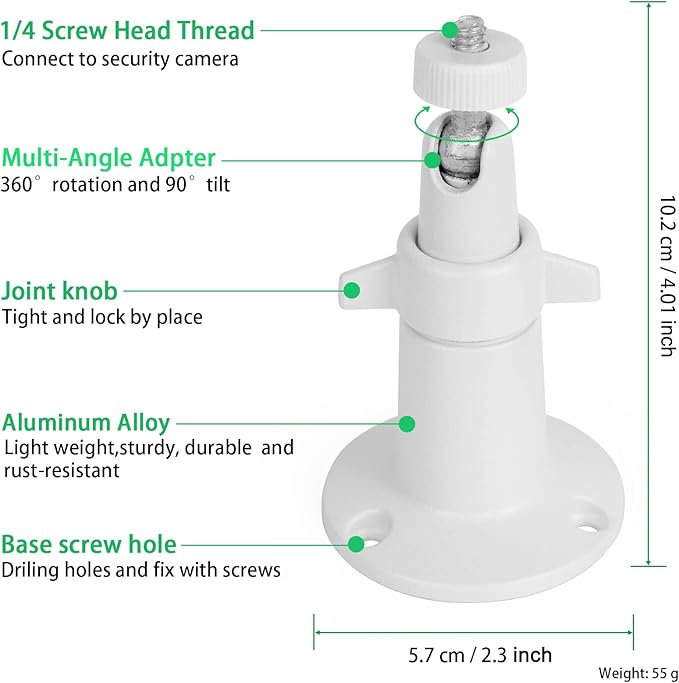UYODM 2 Pack Wall Mount Holder Compatible with SimpliSafe Outdoor Security Camera, 360°Rotation Security Bracket with 1/4 Screw Thread , Camera Not Included (White)
