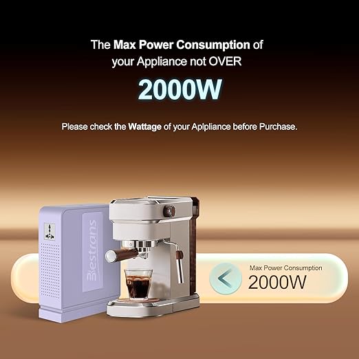 BESTRANS 2000W Step Up Transformer 110v to 220v Converter, Heavy Duty Voltage Converter 110v-120v to 220v-240v with Dual Outlets, Overload Protection & Ultra-Quiet for Home Appliances,Light Purple
