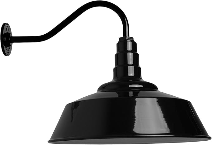 Steel Lighting Co. Large Outdoor Barn Light | Gooseneck Light Fixture | Made in America from 18-Gauge Steel | 20" Dome | 16" Gooseneck Black Exterior/White Interior
