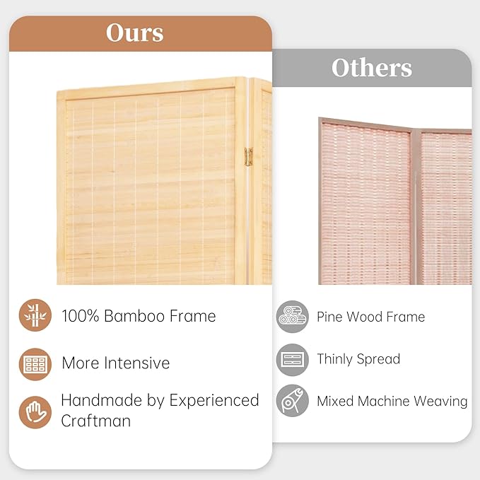 Room Divider Folding Privacy Screens, Hand-Made Natural Bamboo Room Dividers | - Image 2