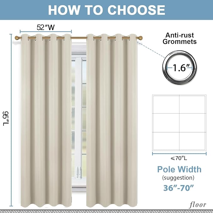 Diraysid Light Beige Grommet Blackout Curtains - Image 6