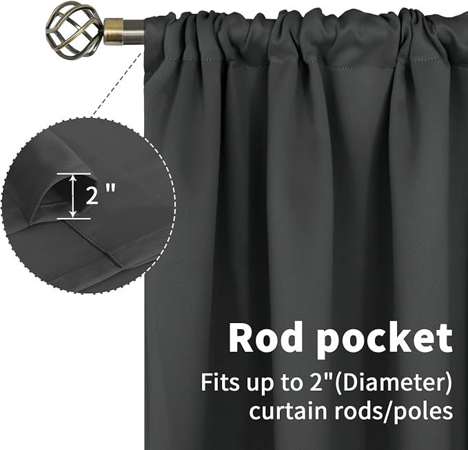 BGment Dark Grey Short Blackout Curtains 45 Inches Length - Image 4