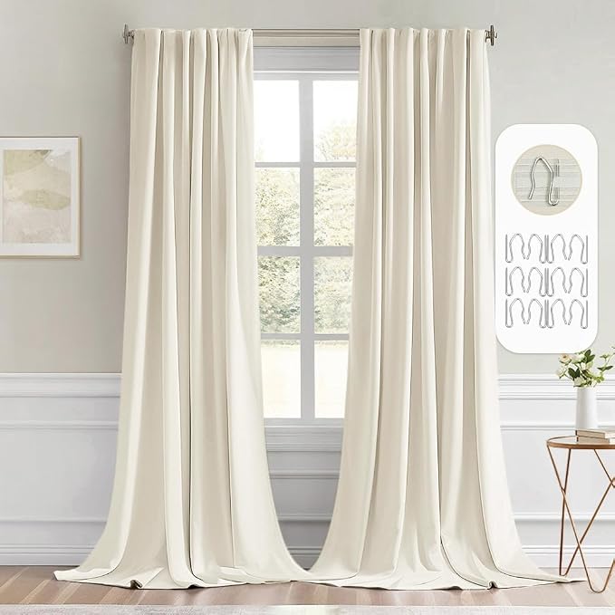MIULEE Beige White Back Tab Blackout Curtains 52x108 Inch Long 2 Panels Set | by MIULEE