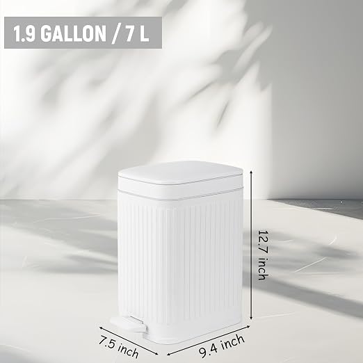 Small Bathroom Trash Can with Lid, 1.9 Gallon Slim Soft Close Step, Kitchen & - Image 7