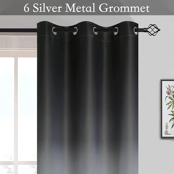 SimpleHome Black to Grey White Ombre Room Darkening Curtains 63 Inch | Curtains - Image 3