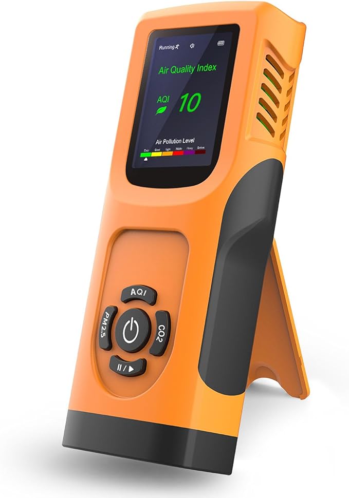 Portable 6-in-1 Air Quality Monitor Indoor Air Quality Tester Air Quality Meter with CO2 TVOC PM2.5 PM10 Particles AQI Detector for Cars Home School Office 3000mAh Battery